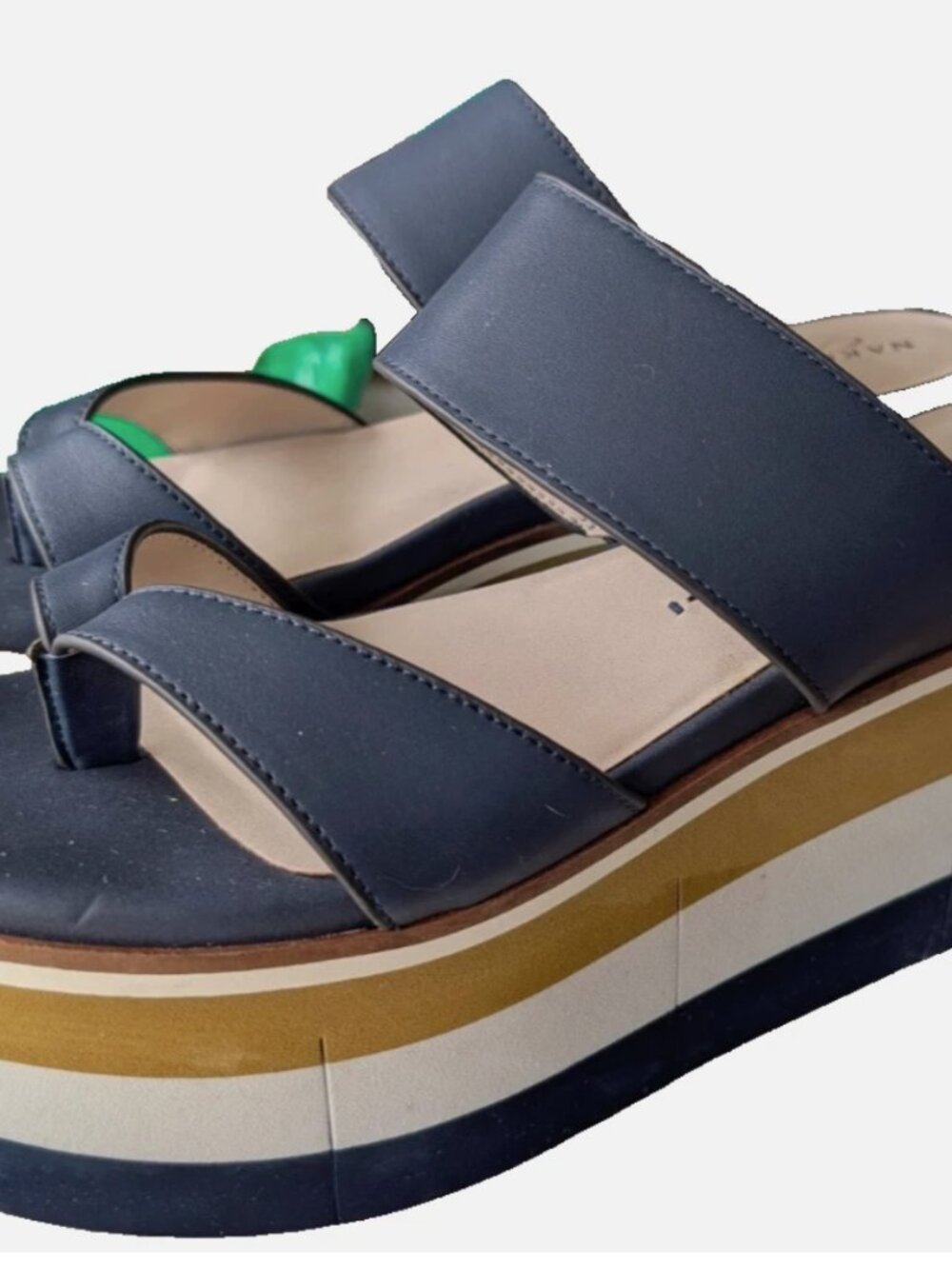 The Naked Feet Flux Platform Sandal Wedge Navy Leather Sz 10 Slide Platform